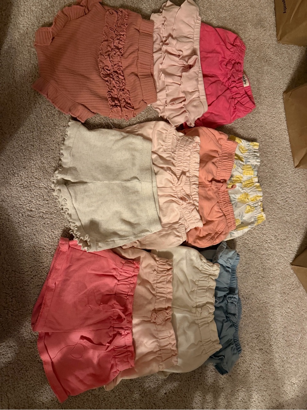 H&M Girls Ruffle Shorts Pack - Pink, Peach, Cream, Coral, Blue, Yellow